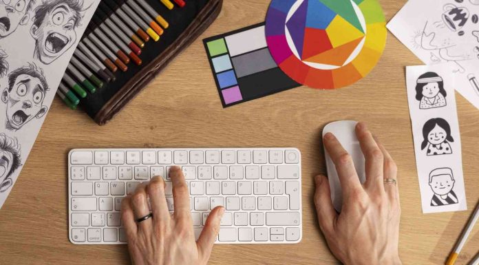 Which design principle indicates that a project is visually satisfying A man using a pc and typing keyboard and clicking mouse in a table